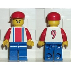 soc047 Soccer Player Red-Blue Team 9 on Back and Red Cap